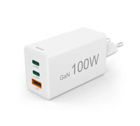Hama 00201997 Chargeur Secteur 100W GaN 2x USB-C Power Delivery/Quick Charge 3.0 + 1x USB-A 18W pour Portable, Smartphone, Tablette - Blanc