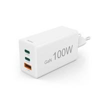 Hama 100W Chargeur Rapide Compatible iPhone, Samsung, MacBook - [Technologie GaN, PD + QC 3.0] [Recharge Optimisée] [3 Ports USB] Blanc