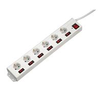 Hama Multiprise 6+1 – commutables, protection anti-surtension, protection enfant, 1,4 m, blanc