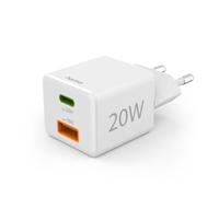 Hama Schnellladegerät, 1x USB-C PD, 1x USB-A QC, Mini-Ladegerät, 20 W, Weiß Chargeur USB intérieure,