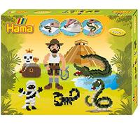 Hama - 3154 - Loisirs créatifs - Thème de l’Aventure et des Animaux de la Jungle - 4000 Perles à Repasser Multicolores Midi - 2 Grandes plaques Carrées - 6 Modèles à Reproduire - dès 5 Ans