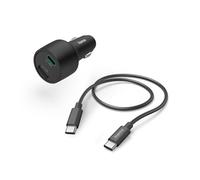 Hama 32W Chargeur Allume Cigare Rapide Compatible iPhone, Samsung, MacBook - [PD + QC 3.0] [Recharge Optimisée] [1 Port USB C / 1 Port USB A] [Câble Inclus] Noir