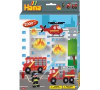 HAMA - Boite Les Pompiers - 2000 perles à repasser taille MIDI et 1 plaque Camion - Loisirs créatifs - Dès 5 ans