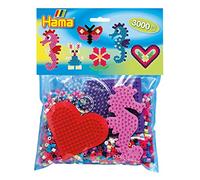 Hama - 4412 - Loisirs Créatifs - Sachet 3000 Perles à Repasser Midi + 4 Plaques - Cœur/Ronde/Carrée/Hippocampe