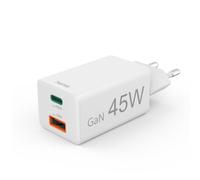 Hama Schnellladegerät, 1x USB-C PD, 1x USB-A QC, Mini-Ladegerät, 45 W, Weiß Chargeur USB intérie