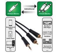 Hama 5M Adaptateur Câble AUX 3,5Mm Prise Jack Vers 2X RCA Câble Audio