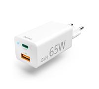 Hama 65W Chargeur USB C Rapide 2 Ports - Technologie GaN, Certifié Power Delivery & Qualcomm® Quick Charge™ 3.0, Petit et Compact - Blanc