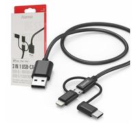 Hama Câble 3 en 1 micro-USB / USB-C / Lightning 1,5 m nylon 3A 480 Mbit/s noir