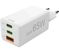 Hama 65W Chargeur USB C Rapide 3 Ports - Technologie GaN, Certifié Power Delivery & Qualcomm® Quick Charge™ 3.0, Petit et Compact - Blanc