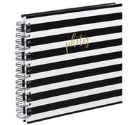 Hama Album Photo à Spirale Scrapbooking à Personnaliser 28x24 cm (50 pages blanches, 100 pohtos 10x15cm à coller, souvenirs Mariage Fêtes Voyages Livre d'or, idéal DIY Livre photo) Rayé Noir et Blanc