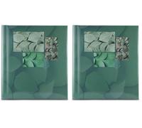 Hama Album Photo Adhésif 28x31cm "Singo II" (40 photos 10x15cm, 20 pages blanches adhésives, DIY Album Scrapbooking, idée cadeau, Couverture Rigide Motif Feuilles) Vert (Lot de 2)