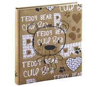 Hama Album Photo "Bernd" 29×32cm (Couverture en Tissu Brodé Teddy Bear, 50 Pages Blanches, 250 Photos 10×15cm à coller, Intercalaires Papier Crystal, Livre photo Baptême Baby Shower) Marron