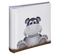 Hama Album photo "Nora" (pour 200 photos au format 10 x 15 cm, album traditionnel enfant de 22,5 x 22 cm, 100 pages blanches, hippopotame, élégant) Gris/Marron/Blanc