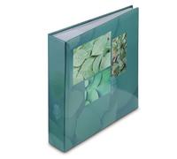 Hama Album Photo pochette et zone Mémo "Singo II" (200 photos 10x15cm,100 pages, Format 22.5x22cm, Pochette carte mémoire, motif feuilles) Vert