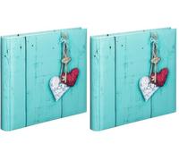 Hama Album photo traditionnel "Rustico" (grand format, album de 30 x 30 cm, 100 pages blanches, 400 photos au format 10x15, idéal pour le scrapbooking, photos à coller) Love Key (Lot de 2)