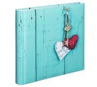 Album photo HAMA traditionnel RUSTICO LOVE KEY - 100 pages blanches - 400 photos - Couverture Bleue Turquoise 30x30cm