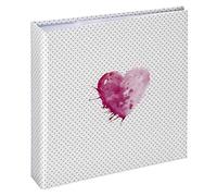 Hama Album traditionnel "Lazise" (taille de l'album de 22,5 x 22 cm, pour 200 photos au format 10 cm x 15 cm, 100 pages, avec pochette CD, élégant) Blanc/Noir/Rose