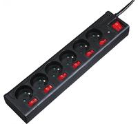 Hama Barre de protection contre les surtensions 6x 1,4M Avec interrupteurs - Noir