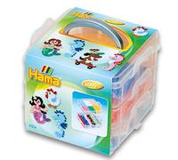 HAMA Beads 6703 Lot de 3 plaques à stylos avec boîte de Rangement et Environ 6 000 Perles à Repasser Midi Multicolores de 5 mm de diamètre, env. 16 x 15 x 13 cm, avec Papier à Repasser, Plaisir