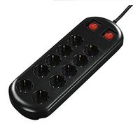 Hama Bloc Multiprises (10 prises, 2 interrupteurs et protection contre surtensions, prises tournées à 45°,longueur de câble de 2 m) Bleu Glace/Noir