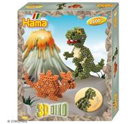 HAMA - Boite ""Dinosaure 3D"" - 2500 perles à repasser taille MIDI et 1 plaque - Loisirs créatifs - Dès 5 ans