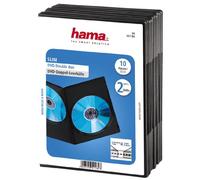 Hama Boîtier "Slim" double (pour DVD, convient également aux CD et disques Blu-ray, ultra mince, avec une feuille pour la couverture, lot de 10) Noir/Transparent