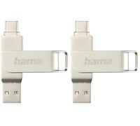 Hama C-Rotate Pro Clé USB 3.1 - Flash Drive 64 Go, Vitesse jusqu'à 70 Mo/s, Clef avec connecteurs USB A & USB C, pour PC/Mac/Tablette et Smartphone - Argentée (Lot de 2)