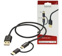 Câble micro-USB 2 en 1 avec adaptateur USB Type-C, 1 m, noir