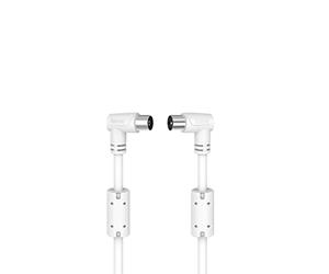 Hama Câble Antenne TV Coudé Garantie 10ans (Cable Coaxial Satellite, M/F, 2x 90°, 3m, triple blindage 90db, Anneau Ferrite, Connexion Télé vers Fiche Murale ou Décodeur) Blanc