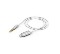 Hama Câble Audio Auxiliaire Voiture pour iPhone (Câble Apple Lightning vers Jack 3.5 mm stéréo mâle, Certifié Mfi, Gaine Textile, Compatible iPhone 12/11/X/XS/XS/XR/8P Home/Autoradio-1M) Blanc