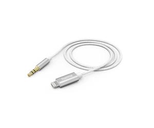 Hama Câble Audio Auxiliaire Voiture pour iPhone (Câble Apple Lightning vers Jack 3.5 mm stéréo mâle, Certifié Mfi, Gaine Textile, Compatible iPhone 12/11/X/XS/XS/XR/8P Home/Autoradio-1M) Blanc