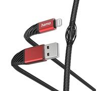 Hama Câble Chargeur iPhone Extreme (Câble Lightning-USB 2.0, Certifié MFI, Cordon Charge Rapide/Transfert données, Nylon Tressé, 1.5m, iPad/iPhone 13/12/11/XS/XR/X/8/7/7+/6s/6/5/SE2020) Noir/Rouge