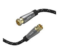 Hama Câble Coaxial Raccord d'Antenne TV numérique SAT satellite, 5m, Connecteurs Type F Plaquées Or, Mâle Mâle, Quadruple blindage, 120dB, Gaine Textile, Gris/Noir