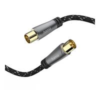 Hama Câble d'antenne TV (Cable coaxial blindé 9.5mm, Mâle/Femelle, Fiches Plaquées Or, Garantie 30ans, 1.5m, 120dB) Gris Noir
