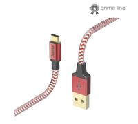 Hama Câble USB-C de charge et transfert de données Reflective (USB-A 2.0 mâle vers USB-C mâle, câble blindé, anti-torsion, Fiche Aluminium plaqué or, Gaine nylon tressé robuste, 1.5 m) Rouge