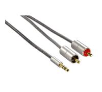 Hama Câble de Liaison AluLine (fiche Jack 3,5 mm mâle, stéréo - 2 RCA mâles, Gaine en Tissu, 2 m) Argent