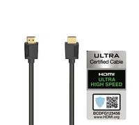 Hama Câble HDMI™ ultra haute vitesse, câble ultra certifié, fiche mâle - fiche mâle, 8K, plaqué or, 1,0 m,Garantie 10 ans,Noir
