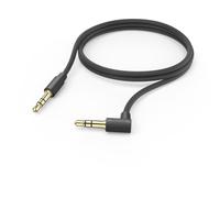Hama Câble Jack 3.5 mm mâle vers mâle 1M [Plaqué Or] - Audio Stéréo, Composant Cuivre, Câble Textile, Fiche Coudée, Compatible Voiture Enceinte Smartphone MP3 - Noir