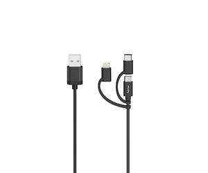 Hama Câble Micro-USB, 3 en 1, AV. adap. USB-C et Lightning, USB 2.0, 0,75 m