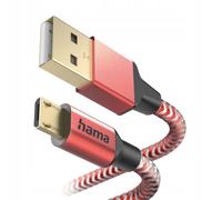 Hama Câble Micro-USB Reflective (Câble de charge et transfert de données USB-A 2.0 mâle vers Micro-USB, câble blindé, anti-torsion, Fiche Aluminium plaqué or, Gaine nylon tressé robuste, 1.5m) Rouge