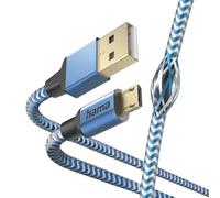 Hama Câble Micro-USB Reflective (Câble de charge et transfert de données USB-A 2.0 mâle vers Micro-USB, Fiche Aluminium, Cordon Réflechissant Anti-torsion, Gaine en nylon tressé, 1.5 m) Bleu