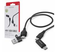 Hama Câble USB 4-en-1 – 2 USB-C, Micro-USB, USB-A – 1,5 m – Charge rapide – Noir