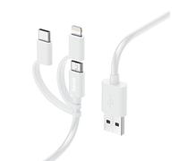 Hama Câble Multi USB Lightning (Cable de charge multi, 3en1, USB-A/micro-USB/USB-C, Lightning, 1 m, Certifié MFI, Câble USB universel iPhones iPads iPods Samsung Galaxy, Huawei, Xiaomi) Blanc