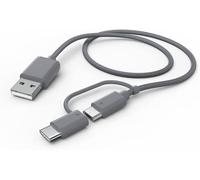 Hama Câble USB 2en1, USB-A - Micro-USB, avec adaptateur pour USB-C, 1 m, gris