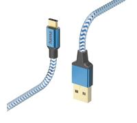 Hama Câble USB-C de charge et transfert de données Reflective (USB-A 2.0 mâle vers USB-C mâle, câble blindé, anti-torsion, Fiche Aluminium plaqué or, Gaine nylon tressé robuste, 1.5 m) Bleu