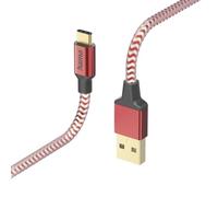 Hama Câble USB-C de charge et transfert de données Reflective (USB-A 2.0 mâle vers USB-C mâle, câble blindé, anti-torsion, Fiche Aluminium plaqué or, Gaine nylon tressé robuste, 1.5 m) Rouge