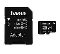 Hama Carte Micro SDHC Classe 10 - Micro SD 32 Go, Vitesse jusqu'à 80 Mo/s, Carte Mémoire Compatible UHS-I, avec Adaptateur SD, pour Ordinateur/Appareil Photo/Smartphone - Noir