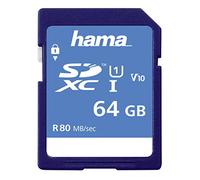 Hama Carte SDXC Classe 10 - Carte SD 64 Go, Vitesse jusqu'à 90 Mo/s, Carte Mémoire Compatible UHS-I, pour Ordinateur/Appareil Photo/Smartphone - Bleu