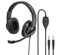 Hama Casque Micro de Bureau 'HS-P 300' (Casque Micro Perche Flexible, Filaire, pour PC, réunion en visio, confcall, stéréo, 2 connexions Jack 3.5mm) Noir