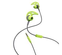 Hama Casque sport "Action" (écouteurs intra-auriculaires, microphone de 50 Hz - 10 kHz (2200 Ω), casque de 20 Hz - 20 kHz (32 Ω), câble jack 3,52mm mâle de longueur 1,5 m, tour d'oreille) Gris/Vert